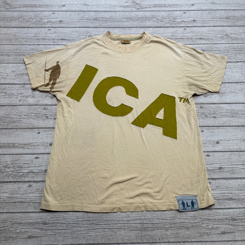 Vintage ICA Combat T-Shirt Men's L Tan Graphic Short Sleeve Streetwear Spellout